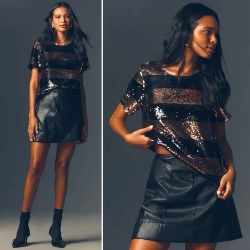 Maeve Black and Gold Sequin Top